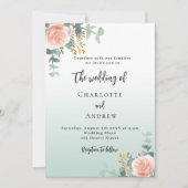 Invitation Fleurs d'or rose mariage vert (Devant)