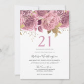 Invitation Fleurs d'or rose pâle Filles 21e fête d'anniversai (Devant)
