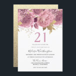 Invitation Fleurs d'or rose pâle Filles 21e fête d'anniversai<br><div class="desc">Blush Pink Gold Flowers Girls 21st Birthday Party Invitation Voir la collection correspondante dans Niche et Nest Store</div>