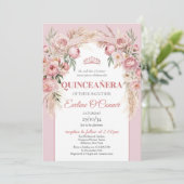 Invitation fleurs d'or rose pampas herbe boho Quinceañera (Debout devant)