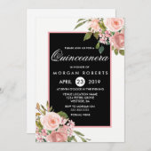 Invitation Fleurs d'or rose rose noire Quinceanera (Devant / Derrière)
