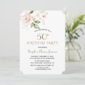 Invitation Fleurs d'or rose rose unique 50e anniversaire (Debout devant)