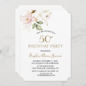 Invitation Fleurs d'or rose rose unique 50e anniversaire (Devant / Derrière)
