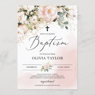 Invitation Fleurs d'or rose rousse rose boho baptême