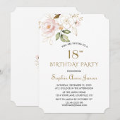 Invitation Fleurs d'or rose vierge unique 18e anniversaire (Devant / Derrière)
