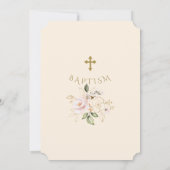 Invitation Fleurs d'or Roses Blush Croix Champagne Baptême (Dos)