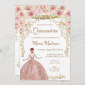 Invitation Fleurs d'or roses et Parties scintillant d'or Quin (Devant / Derrière)