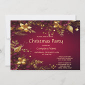 Invitation Fleurs d'or rouge Bourgogne Noël (Devant)