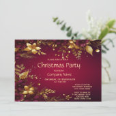 Invitation Fleurs d'or rouge Bourgogne Noël (Debout devant)