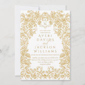 Invitation Fleurs d'or Vintage Eleganse Monogram Mariage (Devant)