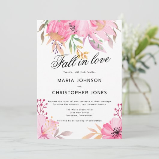 Invitation Fleurs d'orange rose botanique Chute en amour Mari (Debout devant)