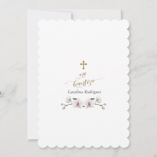 Invitation Fleurs d'orchidées blanches délicates Croix Mi Bau (Dos)