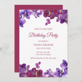 Invitation Fleurs d'orchidées Fête d'anniversaire (Devant / Derrière)