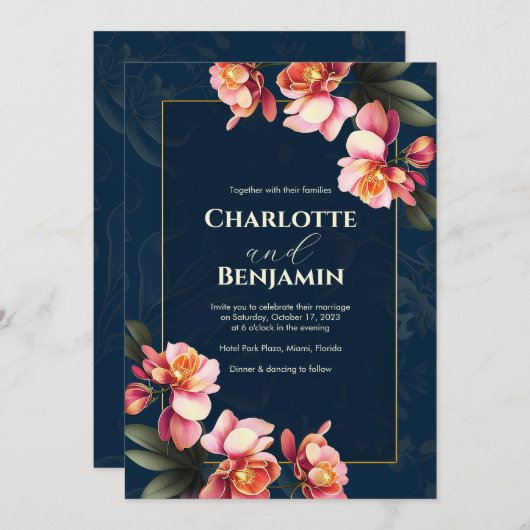 Invitation Fleurs d'orchidées roses | MARIAGE (Devant / Derrière)