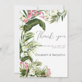 Invitation Fleurs d'orchidées tropicales roses blanches Merci (Devant)