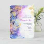 Invitation Fleurs Dorées Aquarelle Bleu (Debout devant)