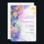 Invitation Fleurs Dorées Aquarelle Bleue<br><div class="desc">Une invitation élégante en aquarelle dans des tons de bleu et de lavande avec un motif superposé de fleurs dorées. Présentée comme une invitation de Quinceañera, elle est parfaite pour les anniversaires de Sweet 16 ou toute autre célébration formelle. (Vecteur créé par pikisuperstar - www.freepik.com). La carte est facile à...</div>