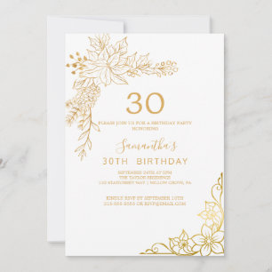 Invitation Fleurs Dorées Crème et Or 30e Anniversaire