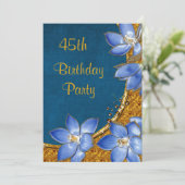 Invitation Fleurs dorées et bleues 45e anniversaire (Debout devant)