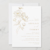 Invitation Fleurs Dorées Mariage Classique Moderne (Devant)