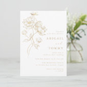 Invitation Fleurs Dorées Mariage Classique Moderne (Debout devant)