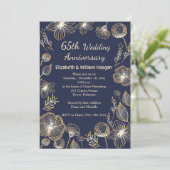 Invitation Fleurs dorées pour 65e anniversaire de mariage ble (Debout devant)