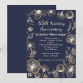 Invitation Fleurs dorées pour 65e anniversaire de mariage ble (Devant / Derrière)