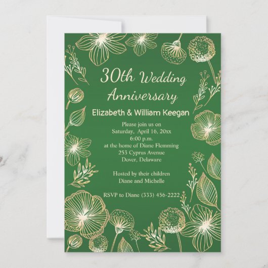 Invitation Fleurs dorées pour les 30 ans de mariage (Devant)