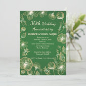 Invitation Fleurs dorées sur 30e anniversaire de mariage vert (Debout devant)
