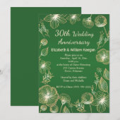 Invitation Fleurs dorées sur 30e anniversaire de mariage vert (Devant / Derrière)