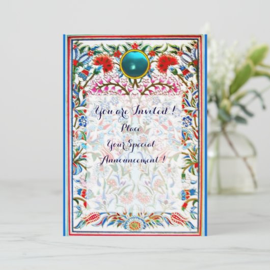 INVITATION FLEURS D'ORIENT PINK BLUE DAMAS MONOGRAMME GEM (Debout devant)