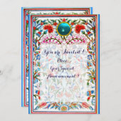 INVITATION FLEURS D'ORIENT PINK BLUE DAMAS MONOGRAMME GEM (Devant / Derrière)