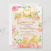 Invitation Fleurs, Douceurs, Rose Gold Quinceañera (Devant)