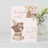 Invitation Fleurs d'ours et de saumons Baby shower neutre (Debout devant)