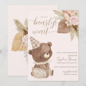 Invitation Fleurs d'ours et de saumons Baby shower neutre (Devant / Derrière)