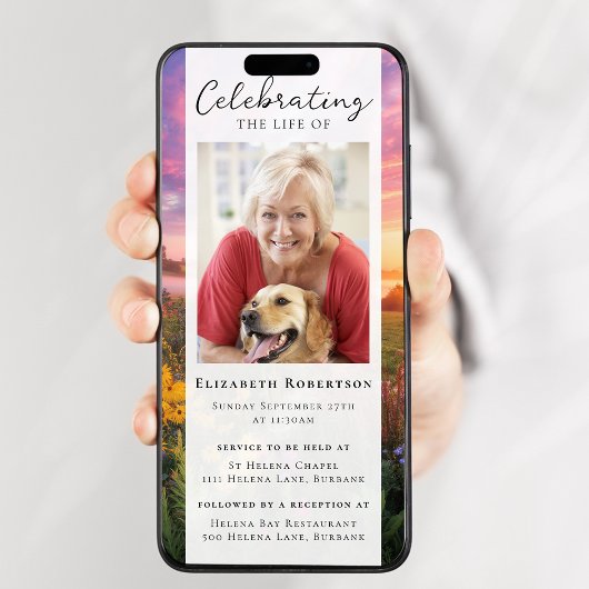 Invitation Fleurs du coucher de soleil Photo Funérailles Digi