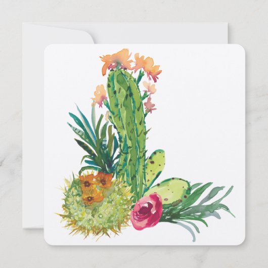 Invitation Fleurs du désert et Mariage d'aquarelle de Cactus (Dos)