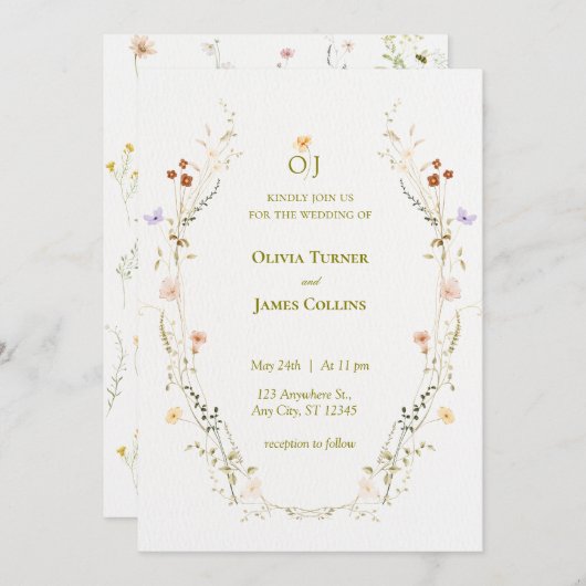 Invitation Fleurs du jardin Mariage botanique (Devant / Derrière)