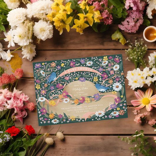 Invitation Fleurs du jardin printanier Baby shower Casquette