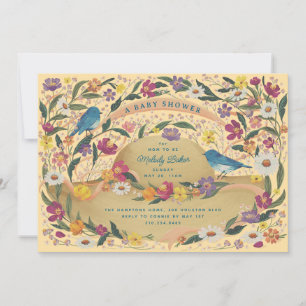 Invitation Fleurs du jardin printanier Baby shower Jaune Casq