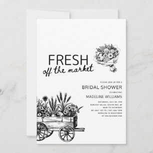 Invitation Fleurs du marché fermier noir et blanc