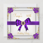 Invitation Fleurs élégantes 50e anniversaire violet blanc or  (Devant)