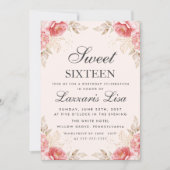 Invitation Fleurs élégantes Anniversaire Gold Sweet 16 (Devant)