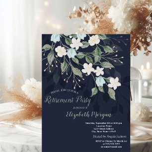 Invitation Fleurs élégantes Bleu marine Retraite
