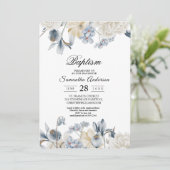 Invitation Fleurs élégantes bleues et blanches d'hiver (Debout devant)
