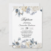 Invitation Fleurs élégantes bleues et blanches d'hiver (Devant)