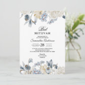 Invitation Fleurs élégantes bleues et blanches d'hiver (Debout devant)