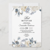 Invitation Fleurs élégantes bleues et blanches d'hiver (Devant)