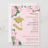 Invitation Fleurs élégantes Blush Pink et Gold Graduation (Devant)