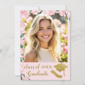 Invitation Fleurs élégantes Blush Pink et Gold Graduation (Dos)